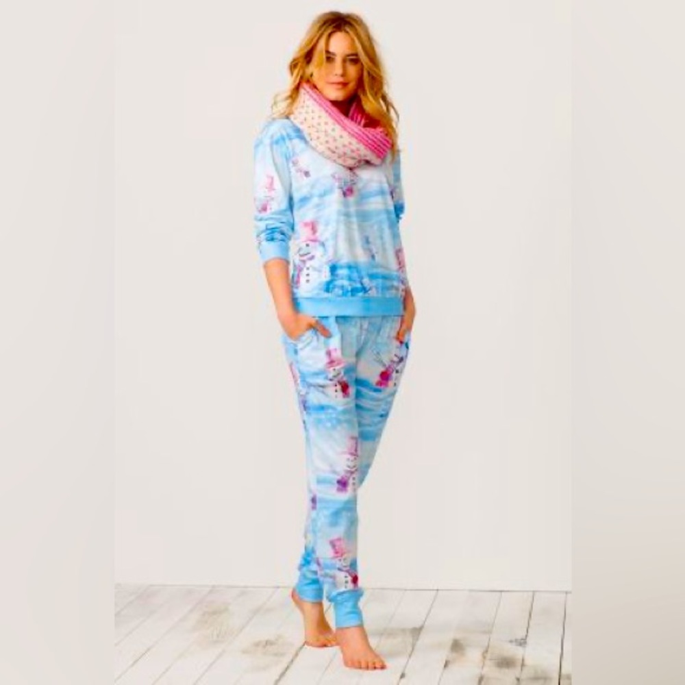 Next Women's Blue/White Snowman Print Long Sleeve Pajama Set